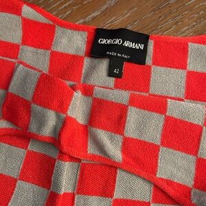 Giorgio Armani Red and Gray Checkered Knit